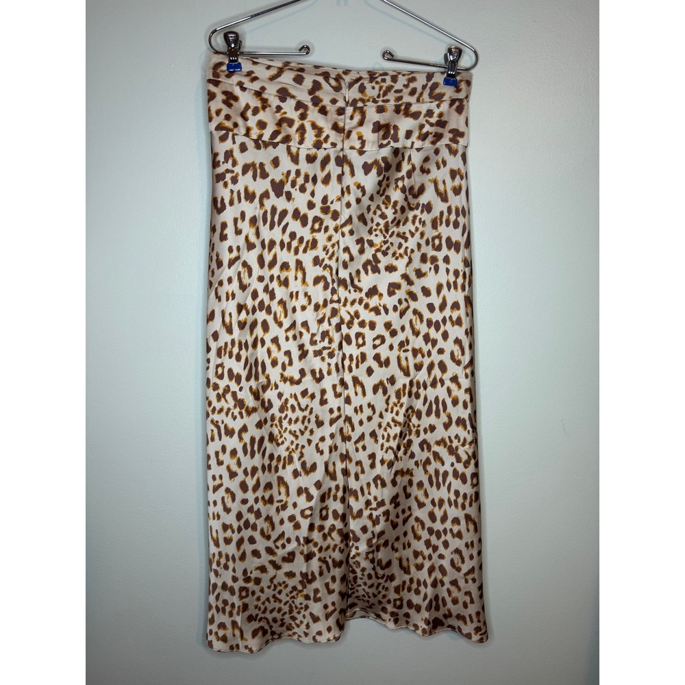 Free People Leopard Print Satin Midi Skirt Tan Brown Animal Print Size 8 - Picture 5 of 5